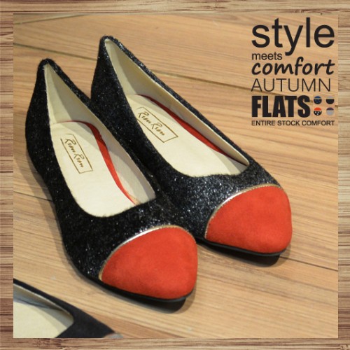 Two Tone Contrast Pointed Ladies Flat | red-black | Handmade | RS2921B