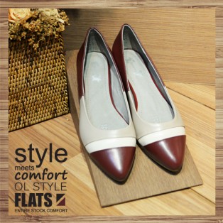 Contrast Pointed Ladies Shoes_ Elegant Hepburn | Leather | Handmade | RS3013B