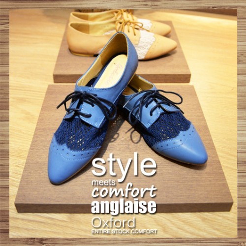 Round Hole Basket Empty Pointed / Oxford Leather Shoes / Blue / RS3009B