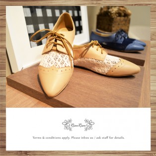 Round Hole Basket Empty Pointed / Oxford Leather Shoes / Beige / RS3009A