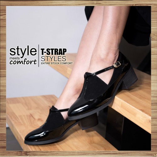 T-strap styles / Banded bandage basket empty structure minimalist leather shoes / RS3085A