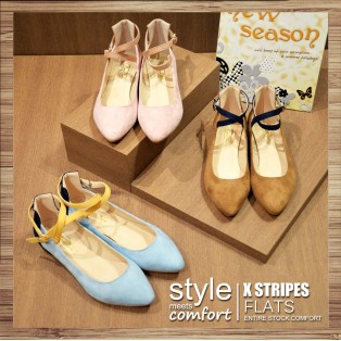 X-Strips Two-Tone Flat Shoes Brown × Navy / RS3827C