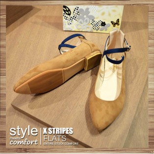 X-Strips Two-Tone Flat Shoes Brown × Navy / RS3827C