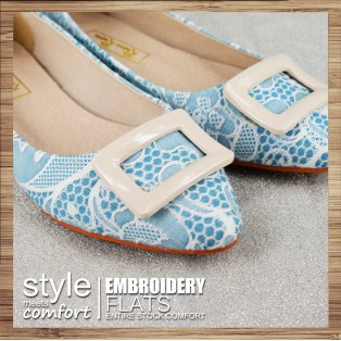 [Island Dream] Embroidered Flat Shoes ( Island Blue ) RS3830A