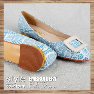 [Island Dream] Embroidered Flat Shoes ( Island Blue ) RS3830A