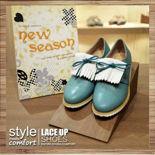 Lace-up tassel casual shoes with ( Lake blue ) Leather insole | RS3837B