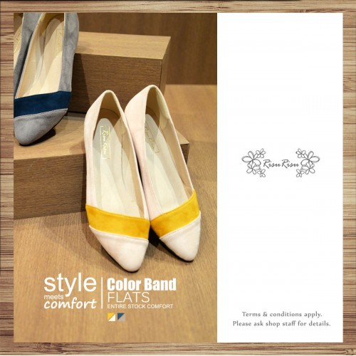 Thin Skinned Feet! Elegant Velvet Two-Tone Flat Shoes Beige × Yellow / RS3993A