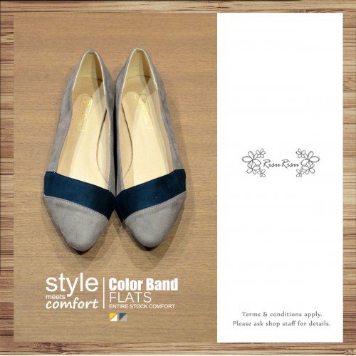 Thin Skinned Feet! Elegant Velvet Two-Tone Flat Shoes Grey × Navy / RS3993B