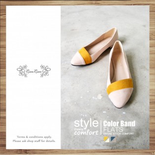 Thin Skinned Feet! Elegant Velvet Two-Tone Flat Shoes Beige × Yellow / RS3993A