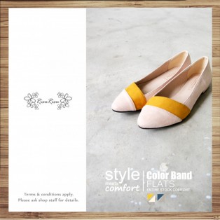 Thin Skinned Feet! Elegant Velvet Two-Tone Flat Shoes Beige × Yellow / RS3993A