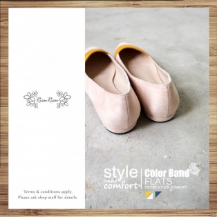 Thin Skinned Feet! Elegant Velvet Two-Tone Flat Shoes Beige × Yellow / RS3993A