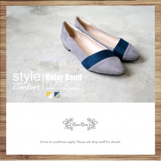 Thin Skinned Feet! Elegant Velvet Two-Tone Flat Shoes Grey × Navy / RS3993B