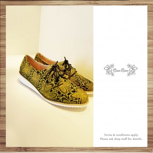 Yellow Flower Suzuki Floral Shoes / Natural 3-D Ripple / Leather Insole  / Handmade / Japanese Fabric / RS5701B