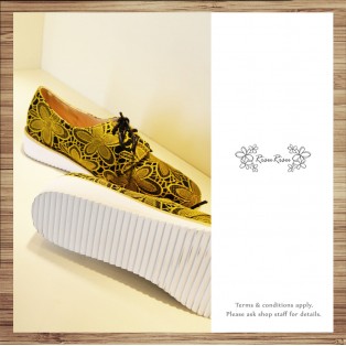 Yellow Flower Suzuki Floral Shoes / Natural 3-D Ripple / Leather Insole  / Handmade / Japanese Fabric / RS5701B