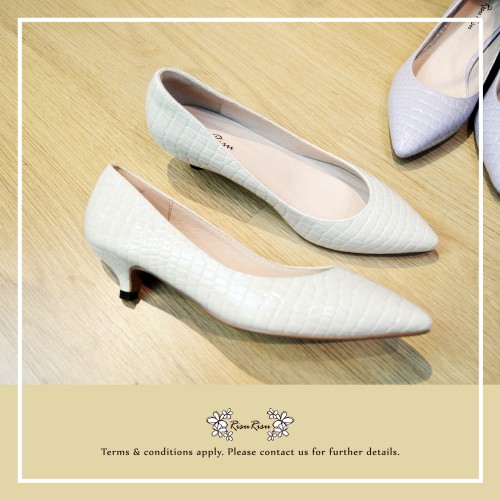 Crocodile White  /  Sheepskin Low Heels / Handmade / Full leather / RS5983C