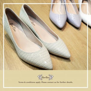 Crocodile White  /  Sheepskin Low Heels / Handmade / Full leather / RS5983C