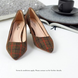 Checkered Pattern Low heels | Handmade | ファブリック Fabric | Brown | RS6027A 