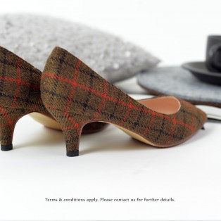 Checkered Pattern Low heels | Handmade | ファブリック Fabric | Brown | RS6027A 