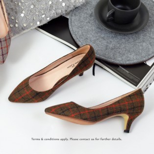 Checkered Pattern Low heels | Handmade | ファブリック Fabric | Brown | RS6027A 