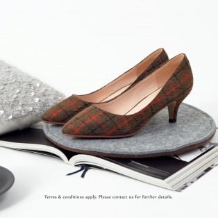 Checkered Pattern Low heels | Handmade | ファブリック Fabric | Brown | RS6027A 