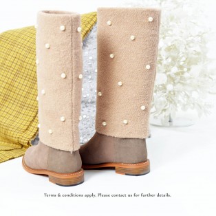 Pearly Woven long boots | Leather | Handmade | Fashion | Beige | RS6028B