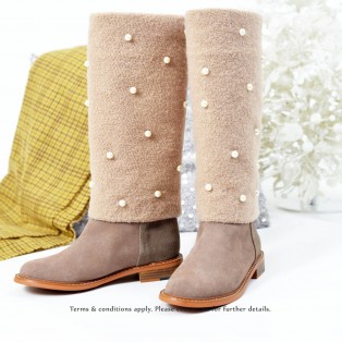 Pearly Woven long boots | Leather | Handmade | Fashion | Beige | RS6028B