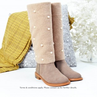 Pearly Woven long boots | Leather | Handmade | Fashion | Beige | RS6028B