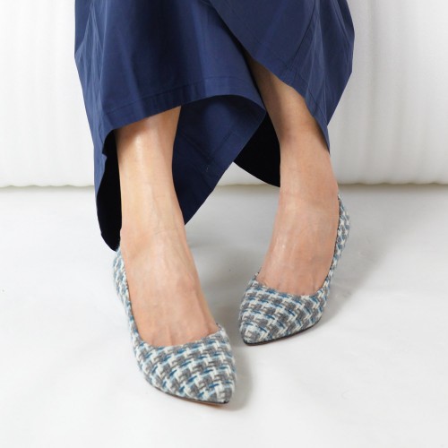 Grey Checkered heels / Handmade / ファブリック Fabric / RS6323A