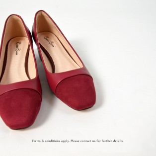 Square Toe | Leather Shoes  | Formal Loafer | Office Lady Pumps | Red | RS6868B