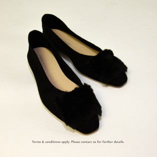 Slim fit feet! | Elegant fur flat shoes | Black| RS6878A