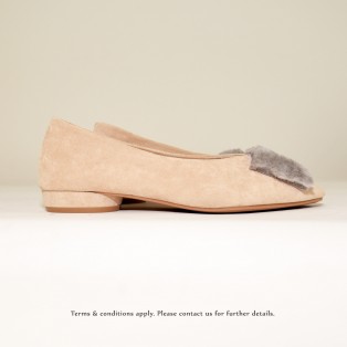 Slim fit feet! | Elegant fur flat shoes | Beige | RS6878B