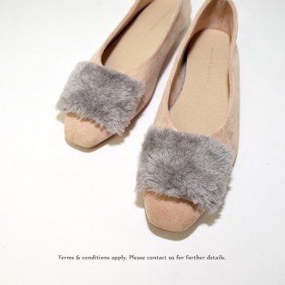 Slim fit feet! | Elegant fur flat shoes | Beige | RS6878B