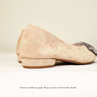 Slim fit feet! | Elegant fur flat shoes | Beige | RS6878B
