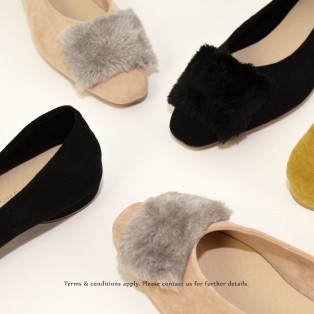 Slim fit feet! | Elegant fur flat shoes | Beige | RS6878B