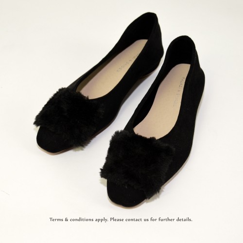 Slim fit feet! | Elegant fur flat shoes | Black| RS6878A