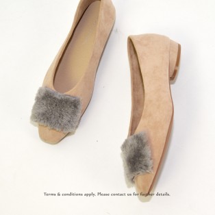 Slim fit feet! | Elegant fur flat shoes | Beige | RS6878B