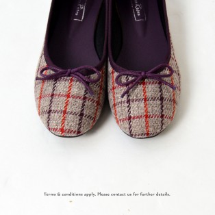 Ribbon Ballerina | Checkered Pattern | Round Toe | Comfort Flats | Emely | ファブリック Fabric | RS6888A