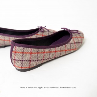 Ribbon Ballerina | Checkered Pattern | Round Toe | Comfort Flats | Emely | ファブリック Fabric | RS6888A