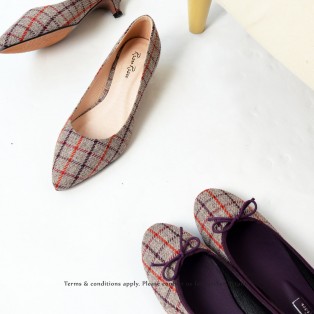 Ribbon Ballerina | Checkered Pattern | Round Toe | Comfort Flats | Emely | ファブリック Fabric | RS6888A