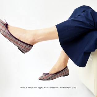 Ribbon Ballerina | Checkered Pattern | Round Toe | Comfort Flats | Emely | ファブリック Fabric | RS6888A