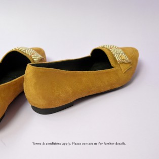 Japanese woven Flat Pumps | Streamline pointed design | Handmade | Dark.Beige | RS6918A