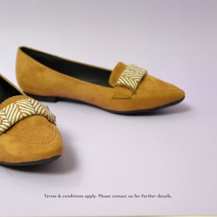 Japanese woven Flat Pumps | Streamline pointed design | Handmade | Dark.Beige | RS6918A