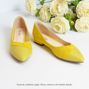 Hemp Toe Cap FLats | Two Tone Design | Handmade Shoes | Yellow | Leather Insock | RS6999C