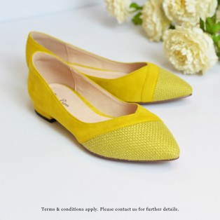 Hemp Toe Cap FLats | Two Tone Design | Handmade Shoes | Yellow | Leather Insock | RS6999C