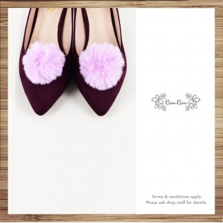 Risurisu Low heels / Handmade / Full leather / Colored fur ball  / Purple / RS7133C