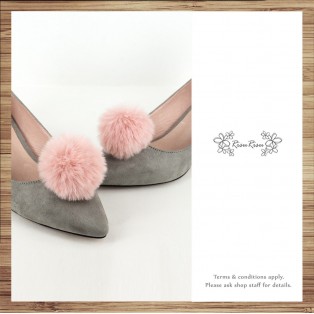 Risurisu Low heels / Handmade / Full leather / Colored fur ball  / Grey / RS7133A