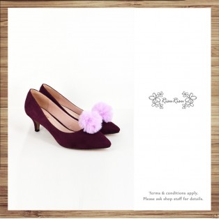 Risurisu Low heels / Handmade / Full leather / Colored fur ball  / Purple / RS7133C