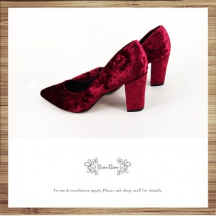  Classic Day / Retro pointed heels with deep wine red velvet  / RS7237A