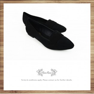 Light Mousse Feet! Velvet Trimming Loafer / Women's shoes / Black / RS7588C