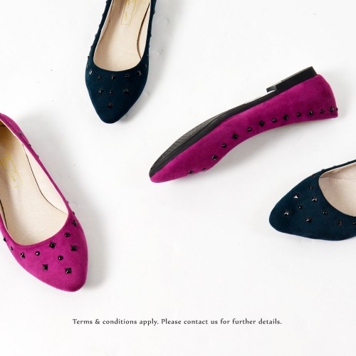 Studs Flat Pumps | Streamline pointed design | Fushia | RS8823A